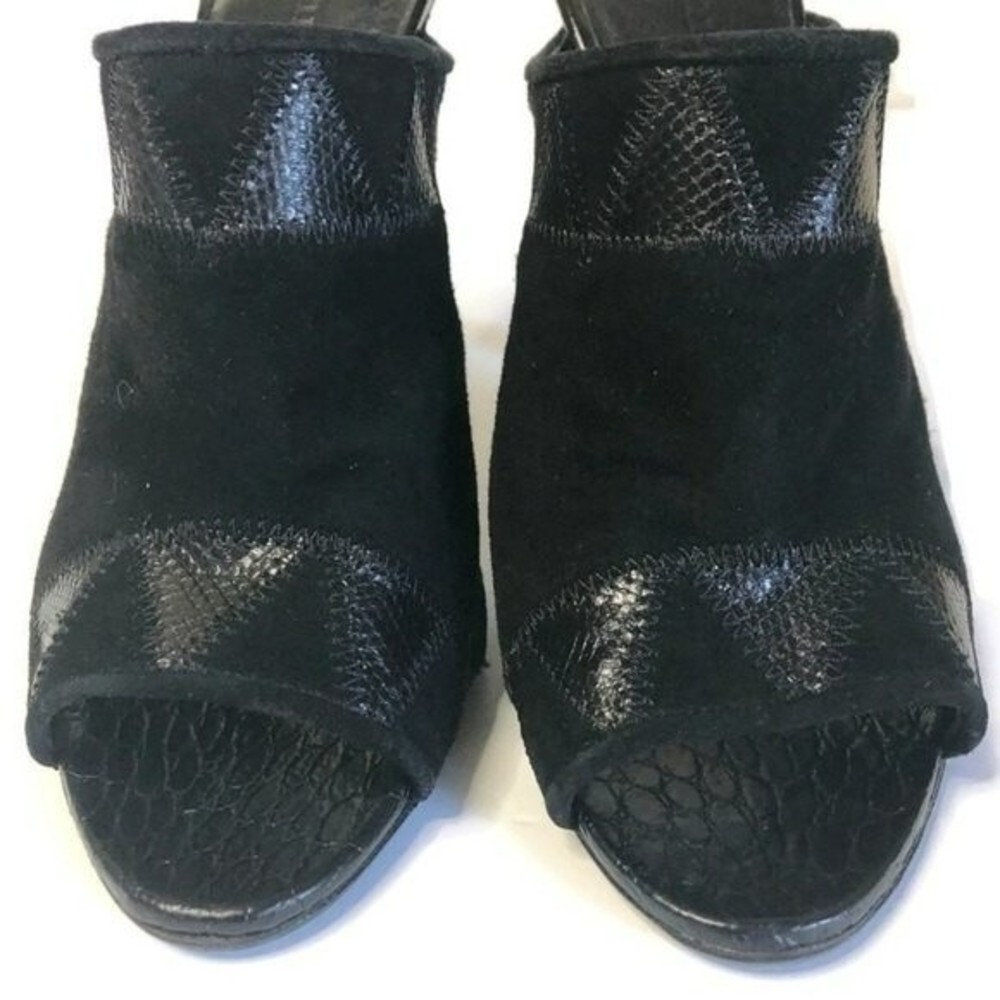 Jenni Kayne mule suede patchwork black embossed crocodile trim stiletto heels - Picture 6 of 9